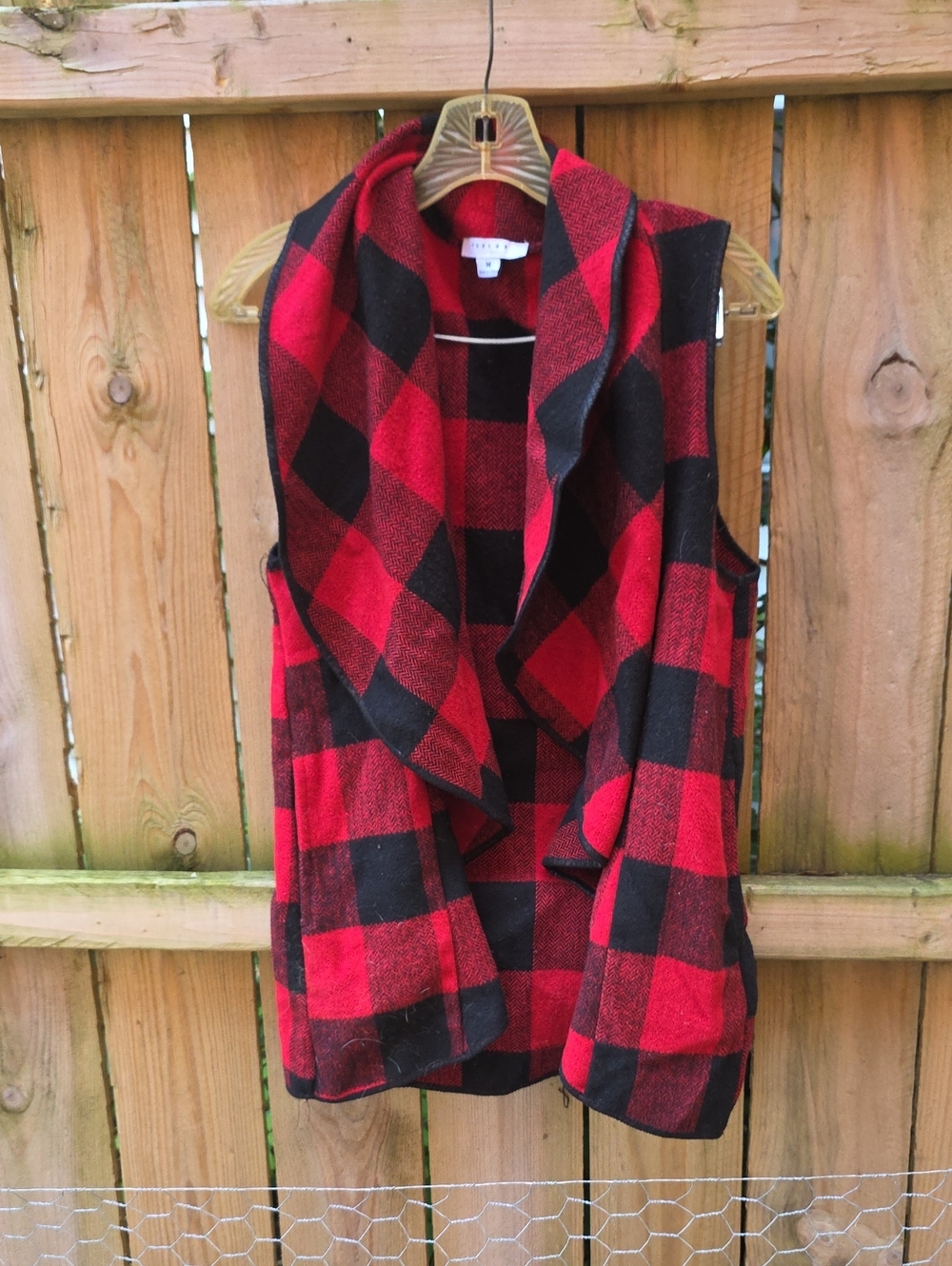 FAVLUX Red & Black Buffalo Plaid Open-Front Vest